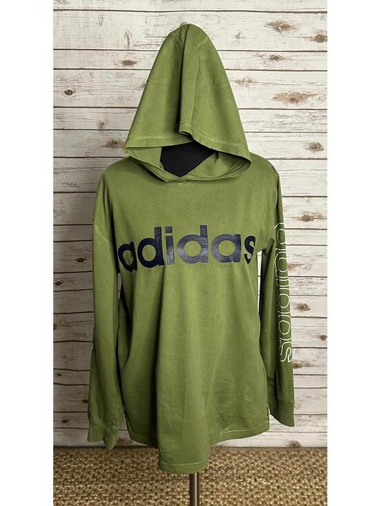 adidas Other - Adidas olive green cotton logo graphic hooded long sleeve t-shirt Youth L(14-16)